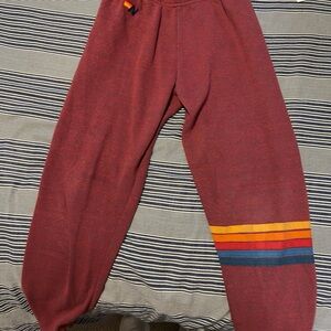 women’s Red Sweatpants with Stripes